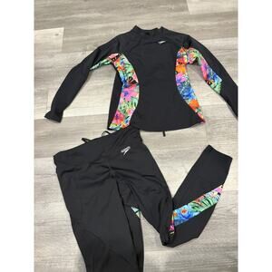 Speedo Warm Up Suit Jacket and Pants - Youth Girls multi color black floral